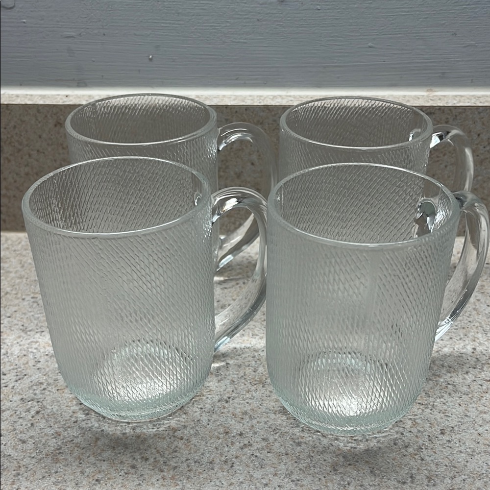 Set of 4 Arcoroc France  Diamond Pattern Mugs